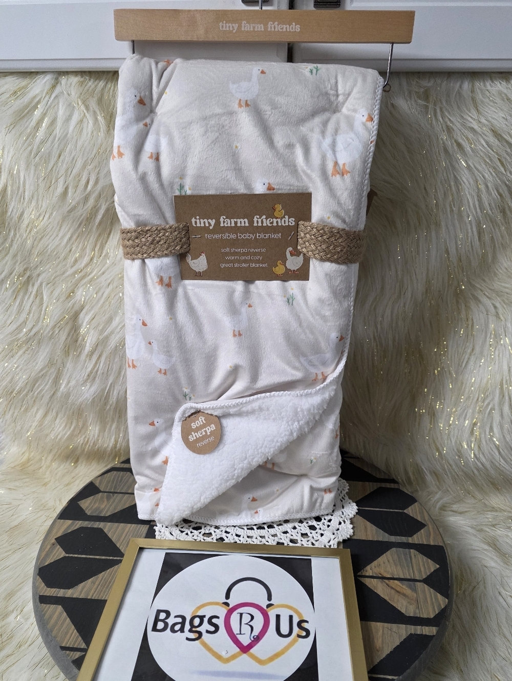 Tiny Farm Friends Reversible Baby Blanket Floral Goose Duck Soft Sherpa NEW NWT